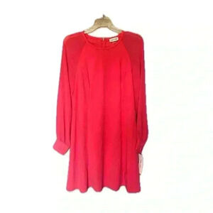 Calvin Klein Women's Size 10 Fuchsia A-Line Mini Dress Long Sheer Sleeves